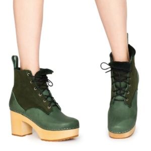 Swedish Hasbeens Hippie Lace Up in Deep Green